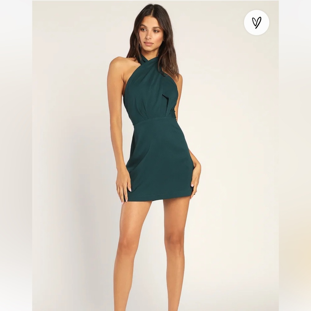 Lulu’s Flawless Favorite Teal Halter Mini Dress